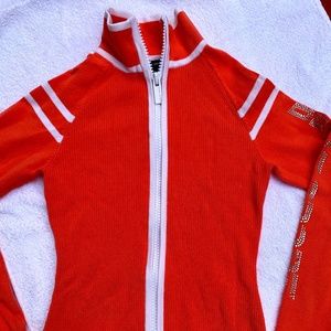 Brand New Bebe Long Sleeve Zip Up Sweater with rhinestones logo (NWOT)
